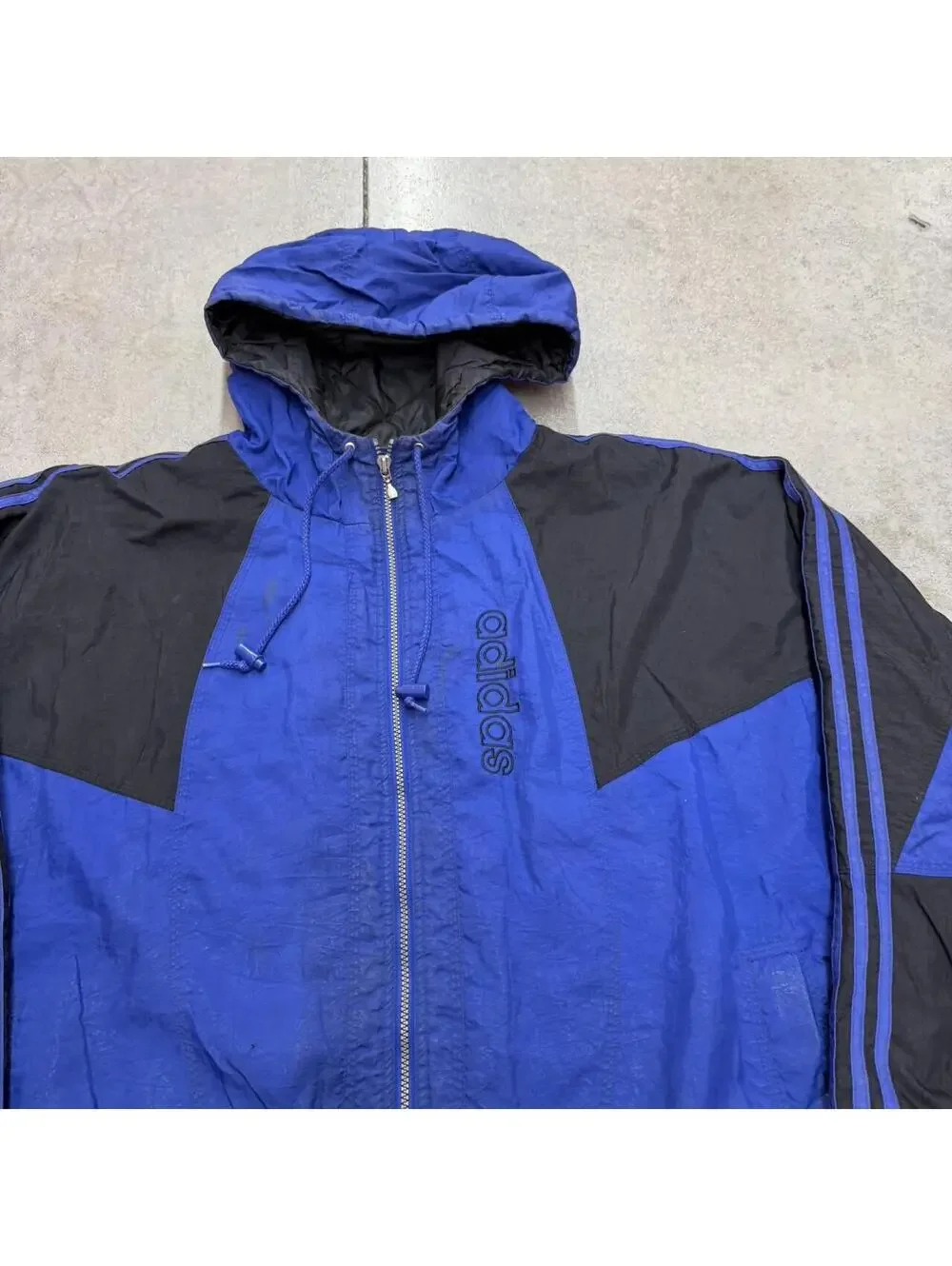 vintage adidas blue and black zip up puffer jacket size xxl